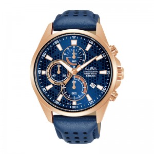 Alba AM3878X1 Rosegold Blue Leather Chronograph Man